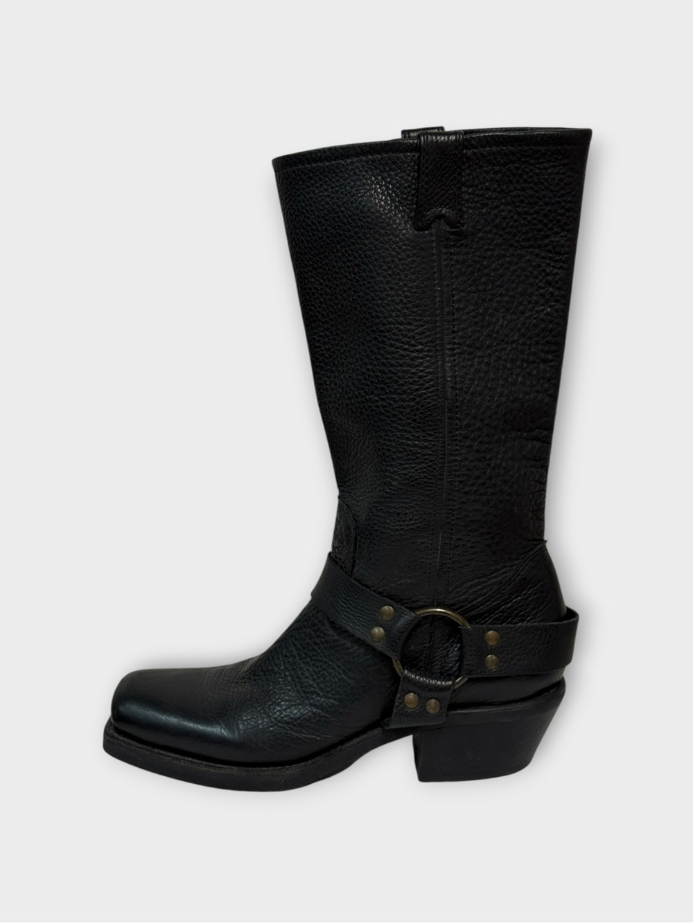 BCBGirls Black Leather Harness Mid-Calf Moto Boots